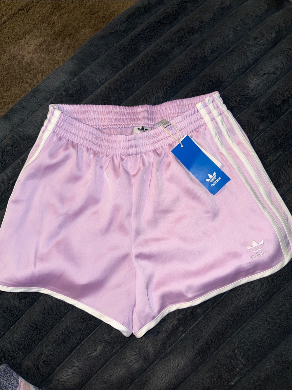 adidas Lilac 3-Stripe Women's Athletic Shorts with White Trim